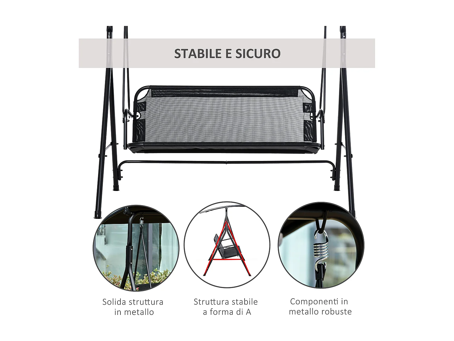 Dondolo da giardino 2 posti con tettuccio parasole regolabile