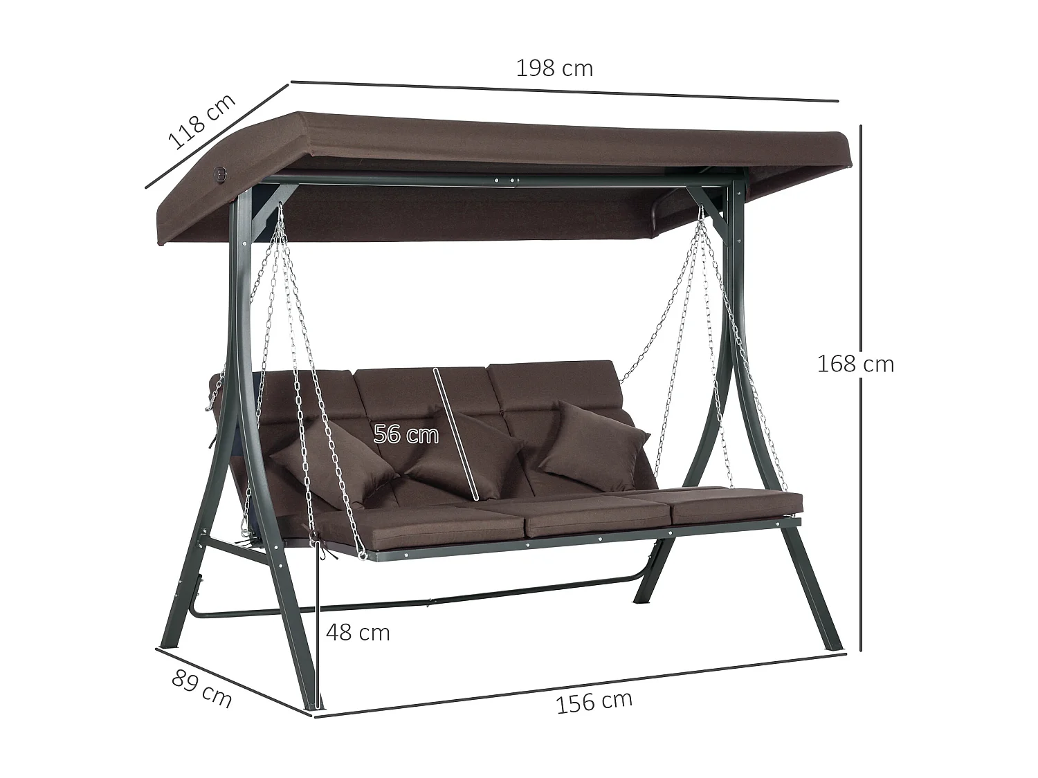 Dondolo da giardino 3 posti chaise longue con tettuccio marrone