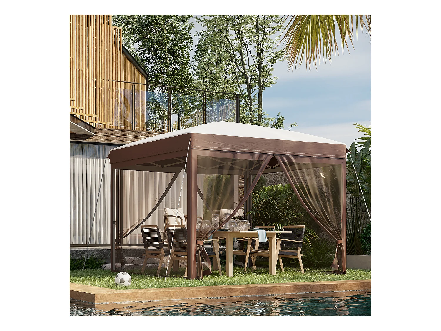 Gazebo da giardino con zanzariera 3x3 m bianco crema