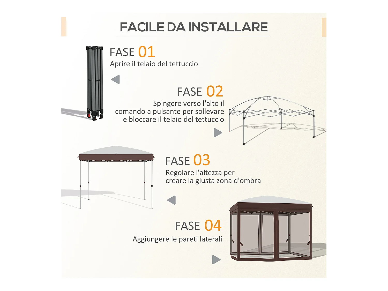Gazebo da giardino con zanzariera 3x3 m bianco crema