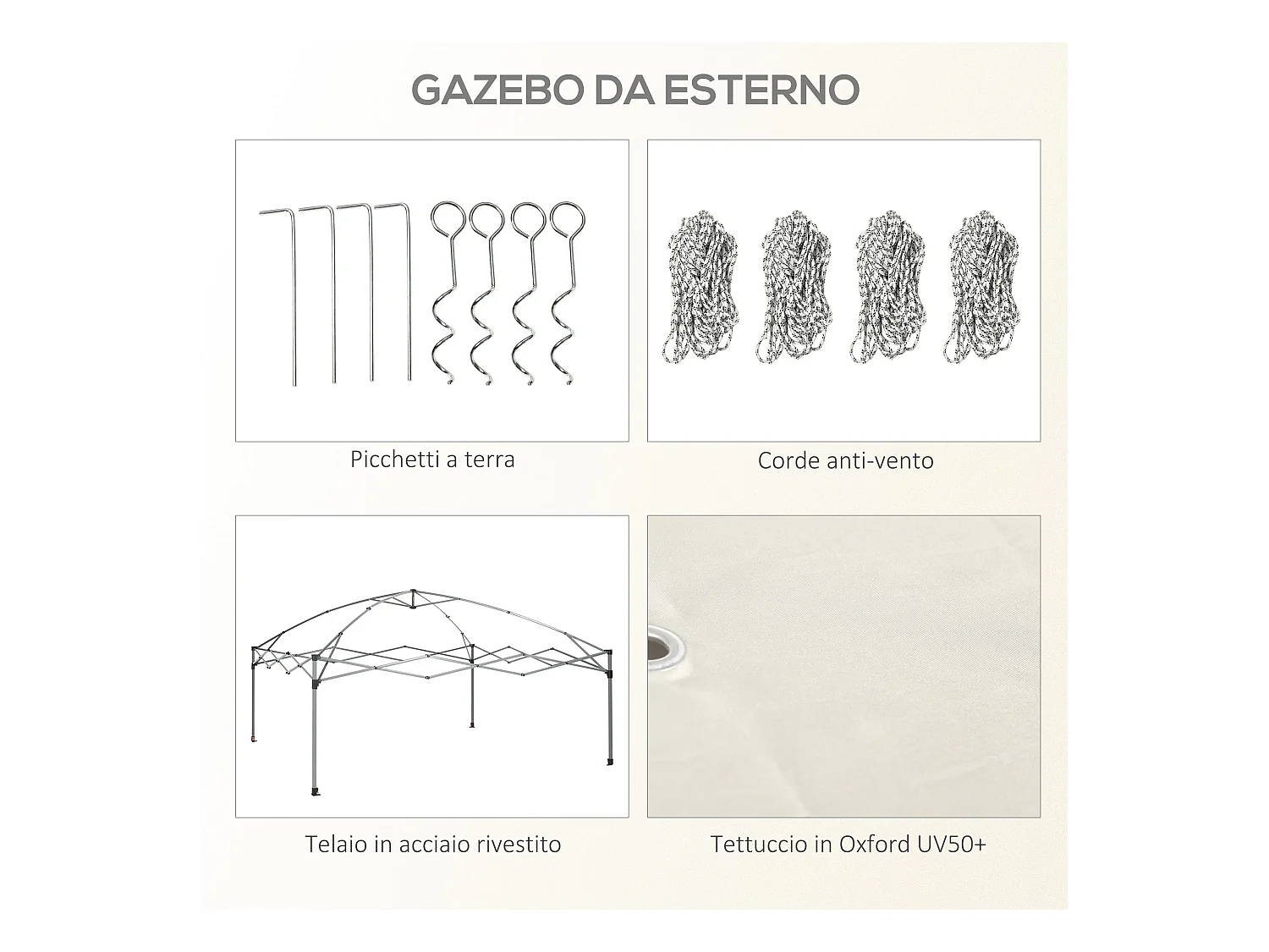Gazebo da giardino con zanzariera 3x3 m bianco crema