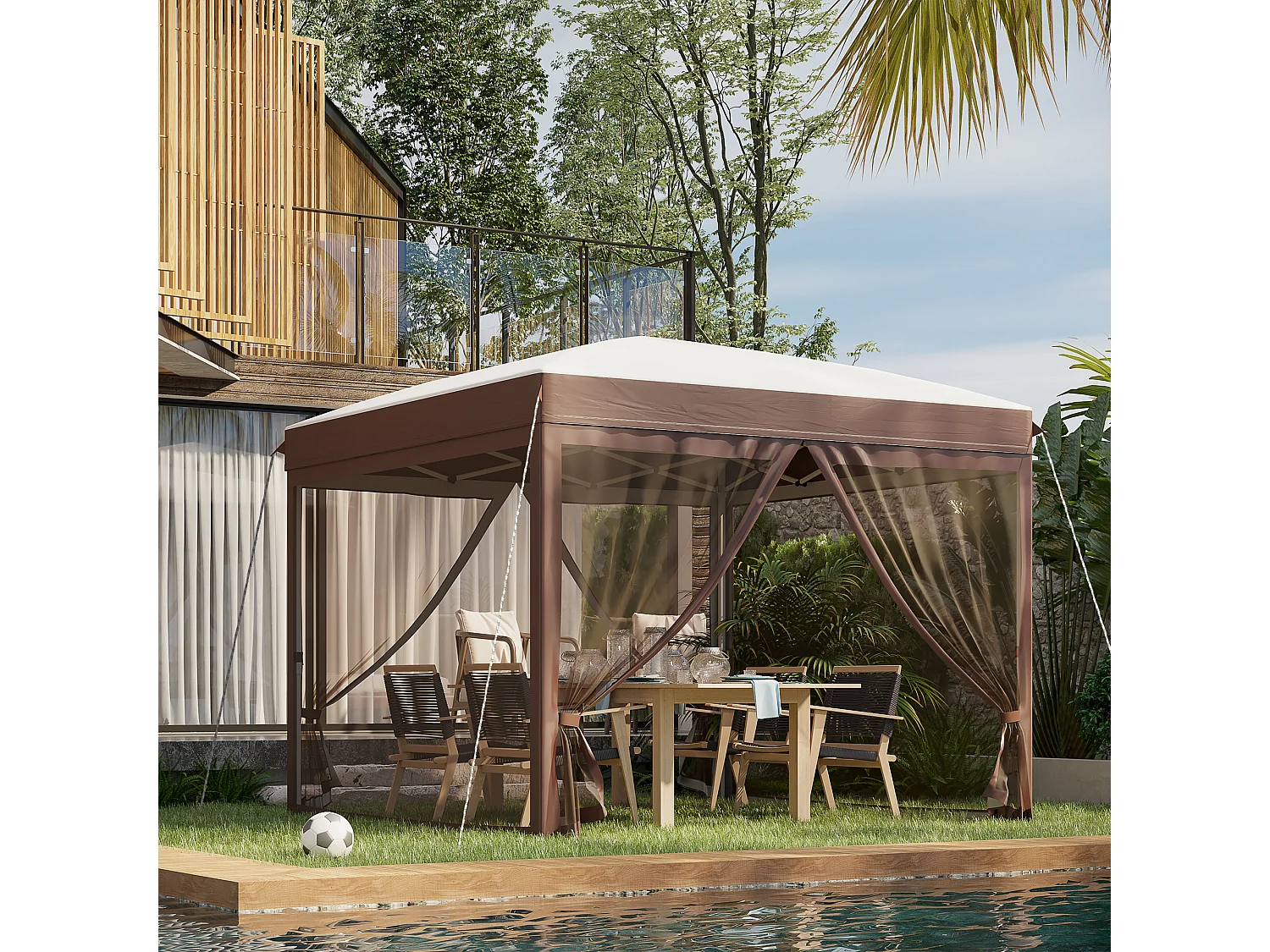 Gazebo da giardino con zanzariera 3x3 m bianco crema