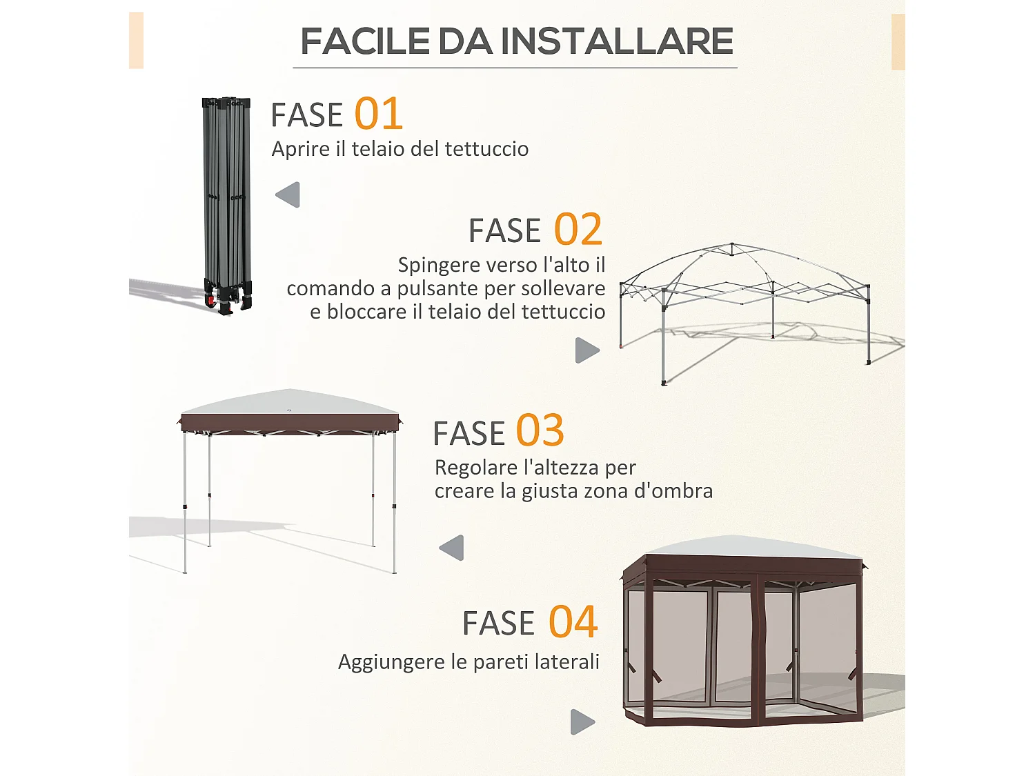Gazebo da giardino con zanzariera 3x3 m bianco crema