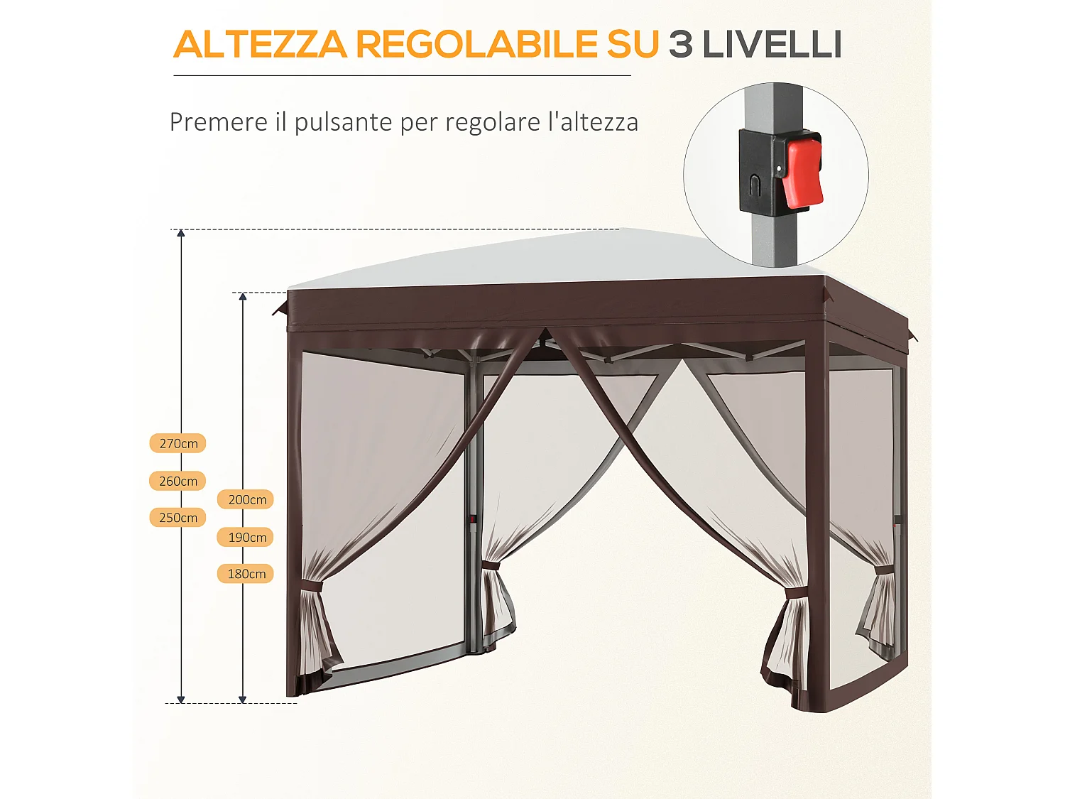 Gazebo da giardino con zanzariera 3x3 m bianco crema