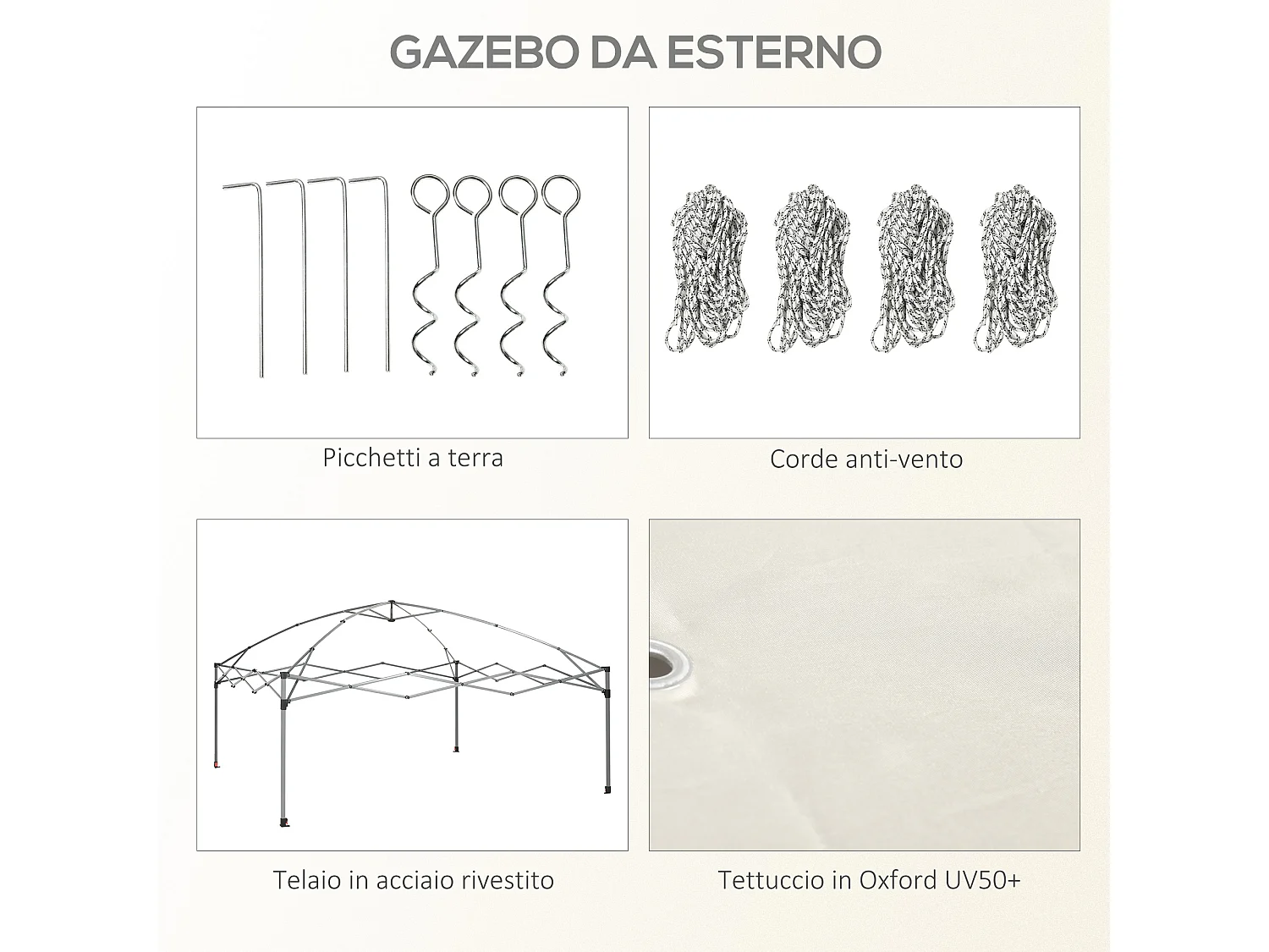 Gazebo da giardino con zanzariera 3x3 m bianco crema