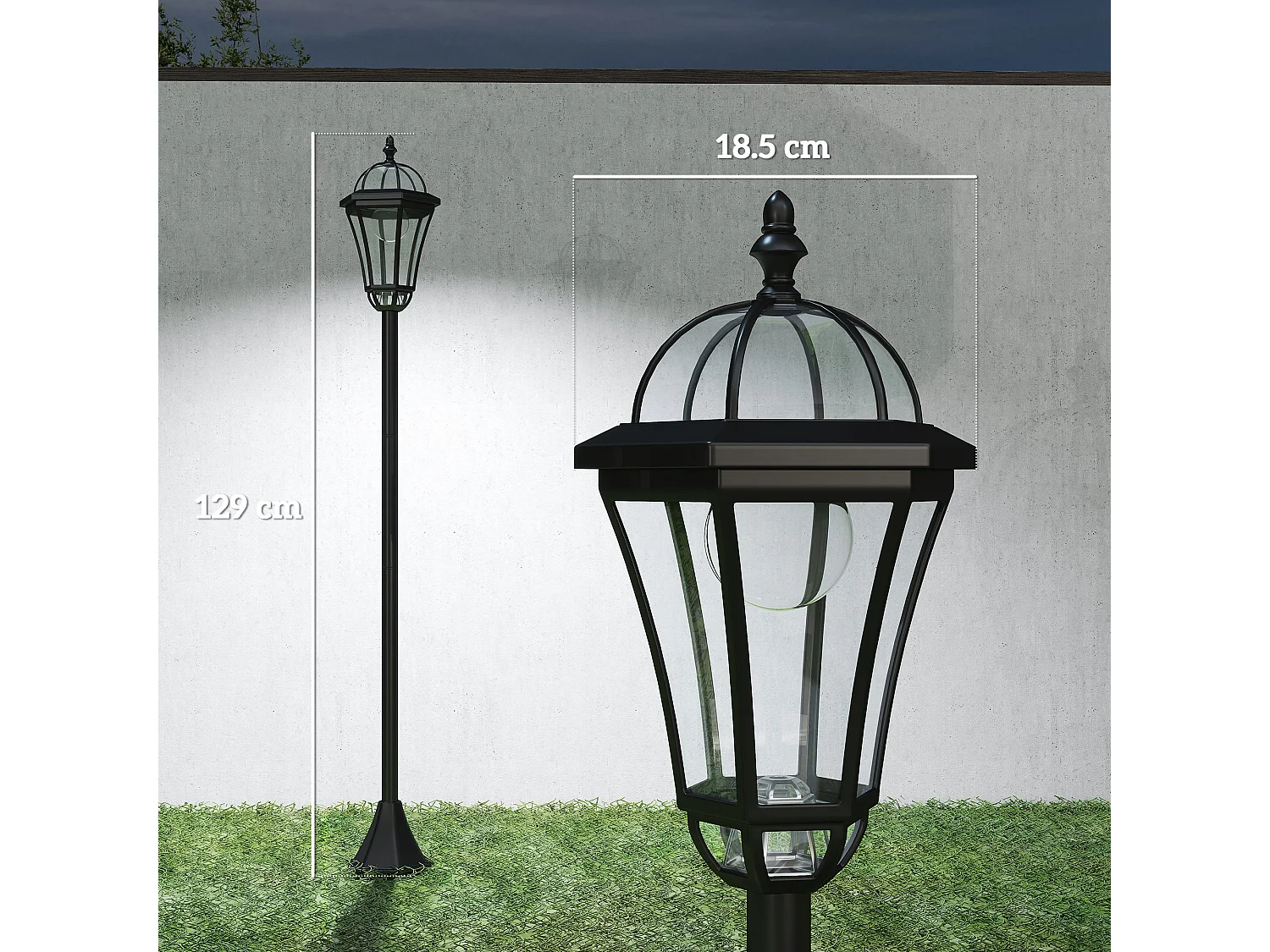 Set 2 lampioni da giardino solari con accensione automatica nero