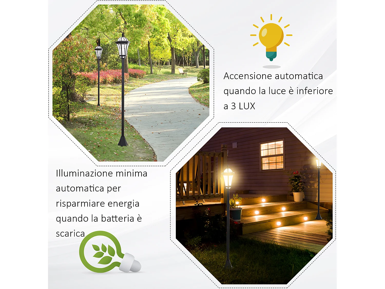 Set 2 lampioni da giardino solari con accensione automatica nero