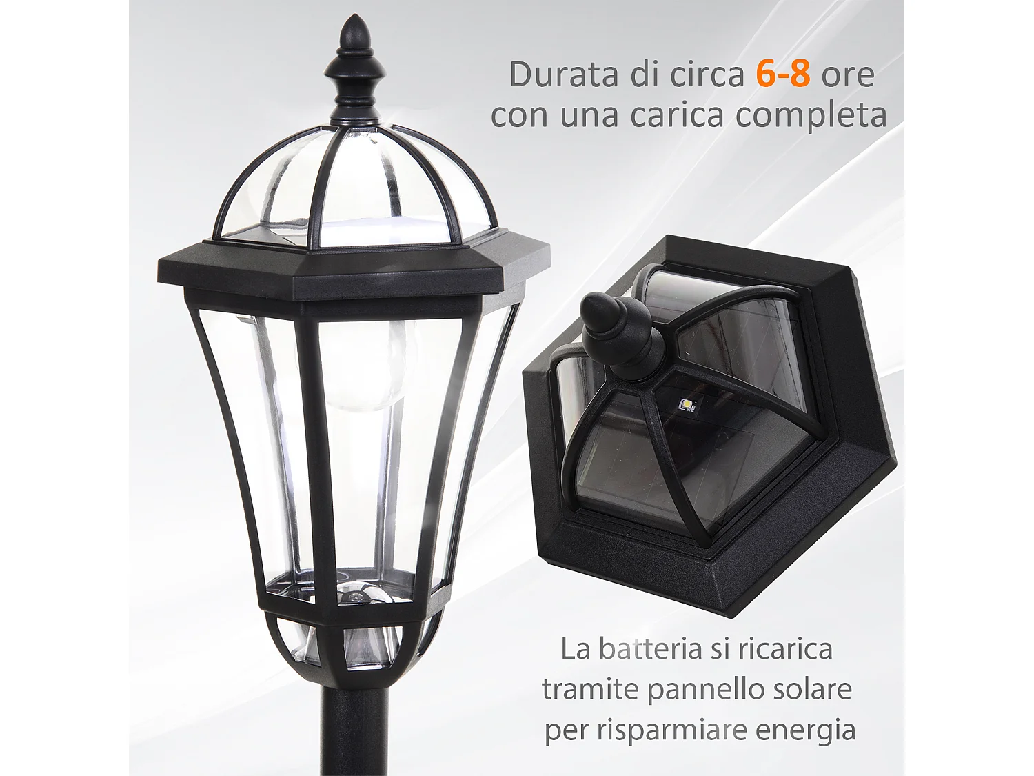 Set 2 lampioni da giardino solari con accensione automatica nero