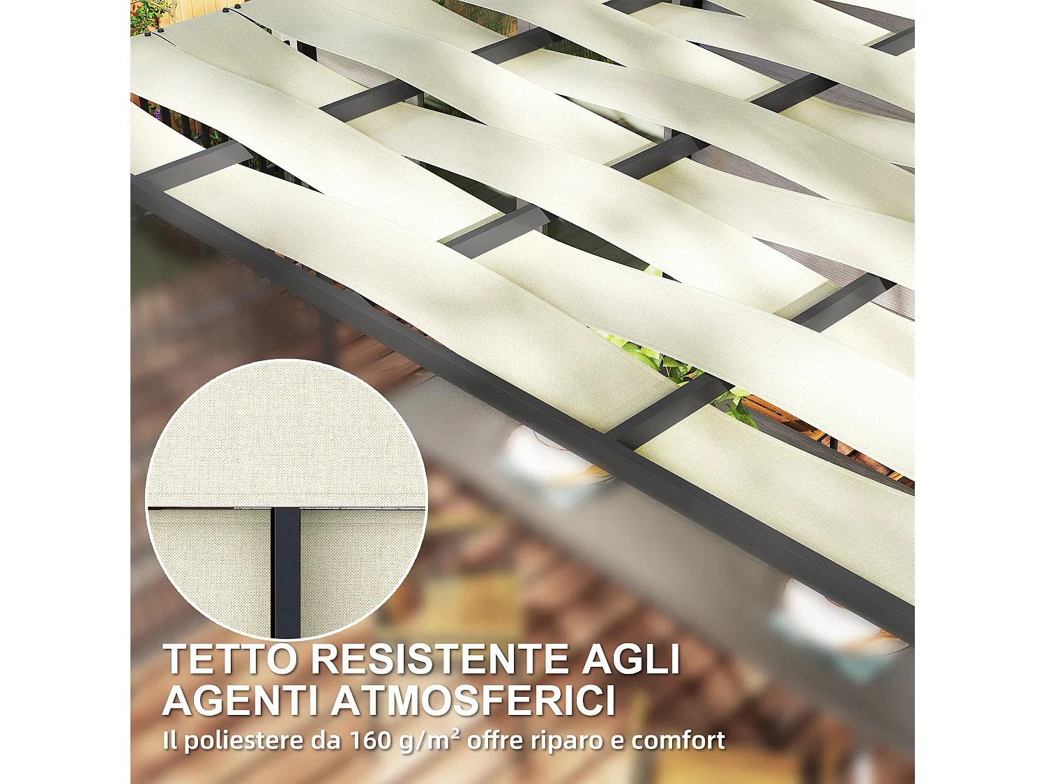 Pergola per esterno 3x3 m con schermi laterali per privacy nero