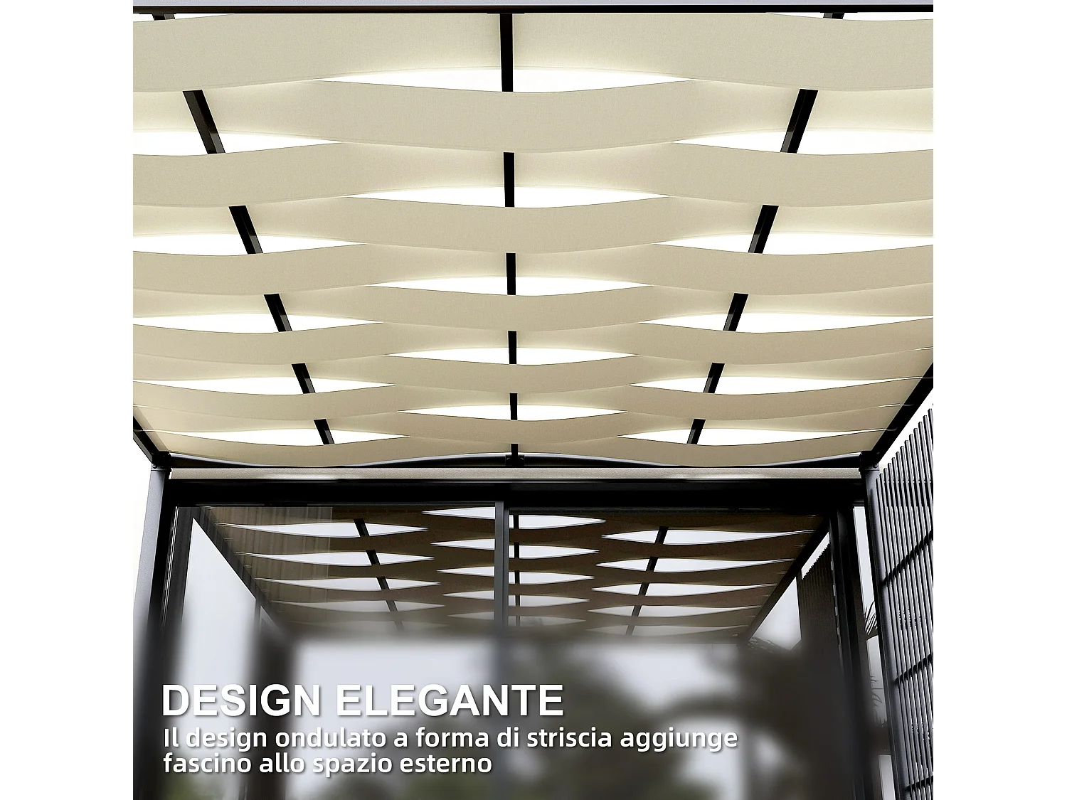 Pergola per esterno 3x3 m con schermi laterali per privacy nero