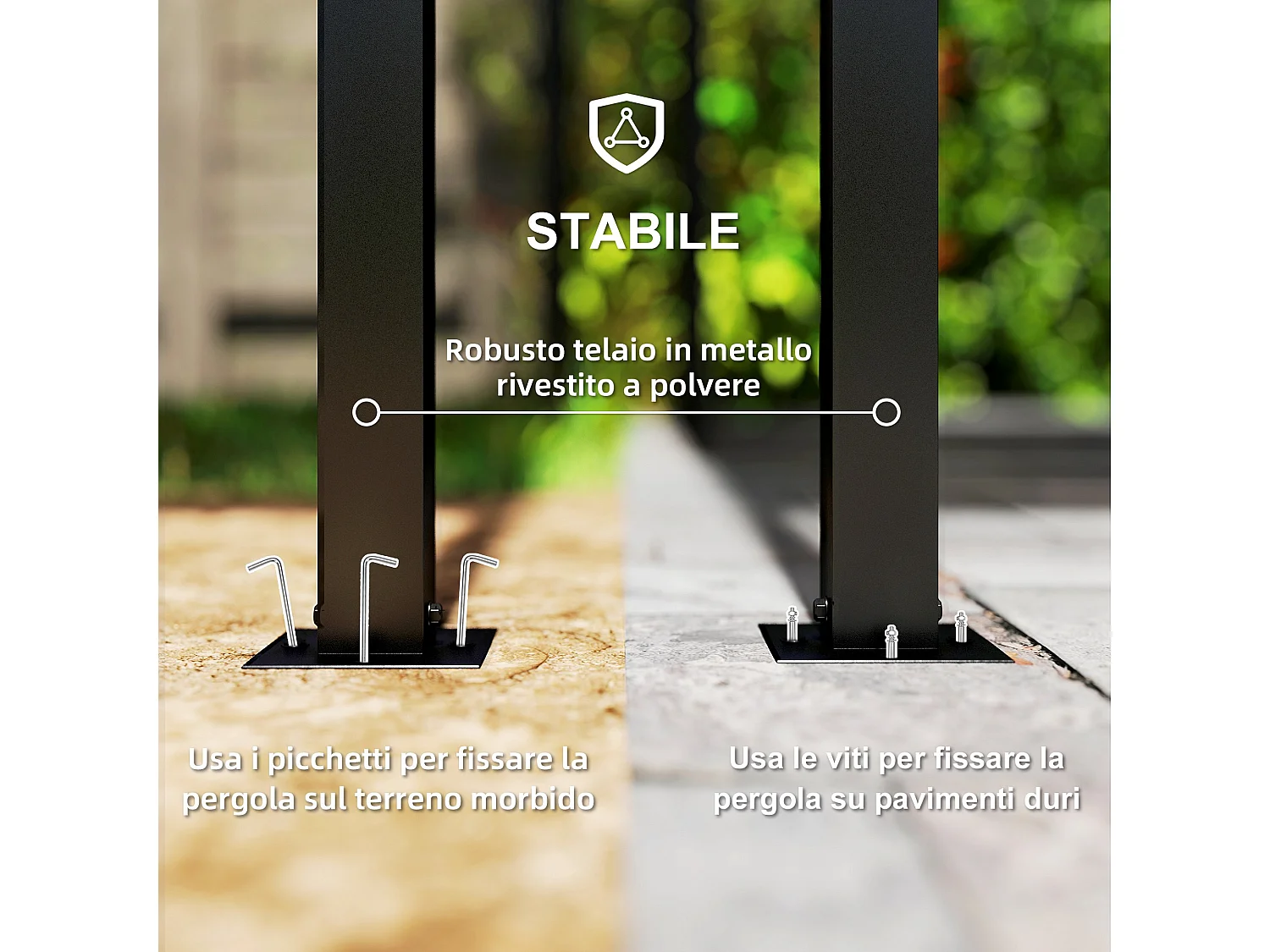 Pergola per esterno 3x3 m con schermi laterali per privacy nero