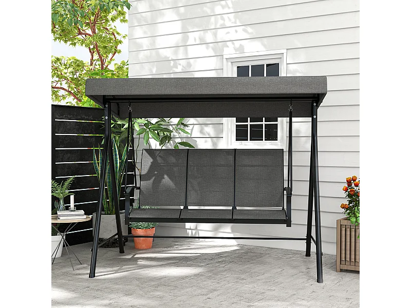 Dondolo da giardino 3 posti con tetto parasole regolabile grigio scuro