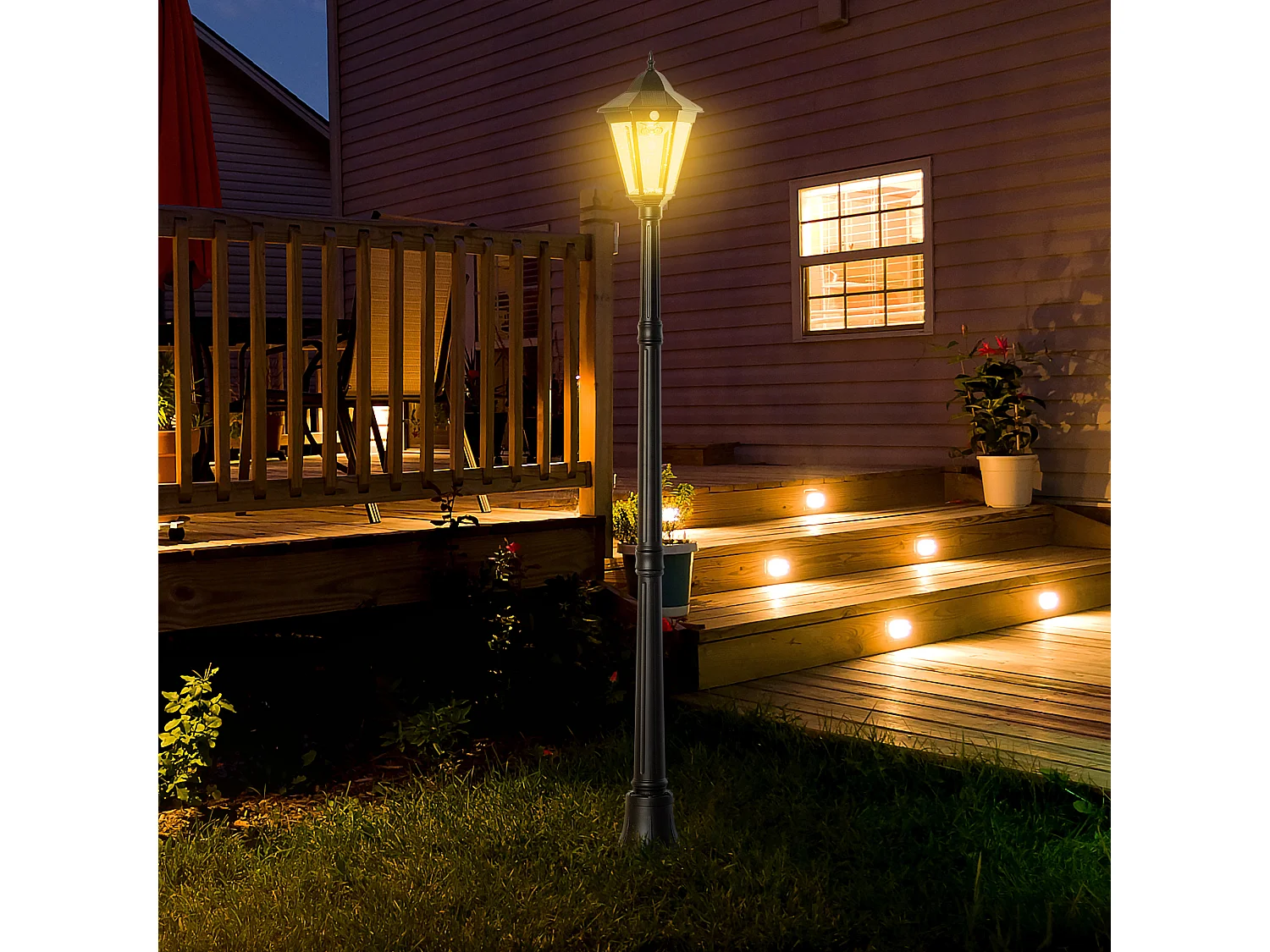 Lampione solare da giardino led con sensore di movimento nero