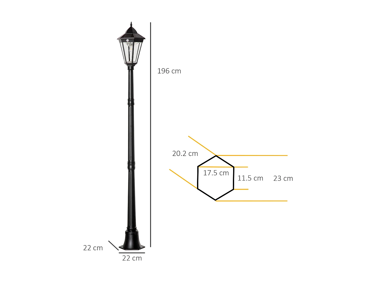 Lampione solare da giardino led con sensore di movimento nero