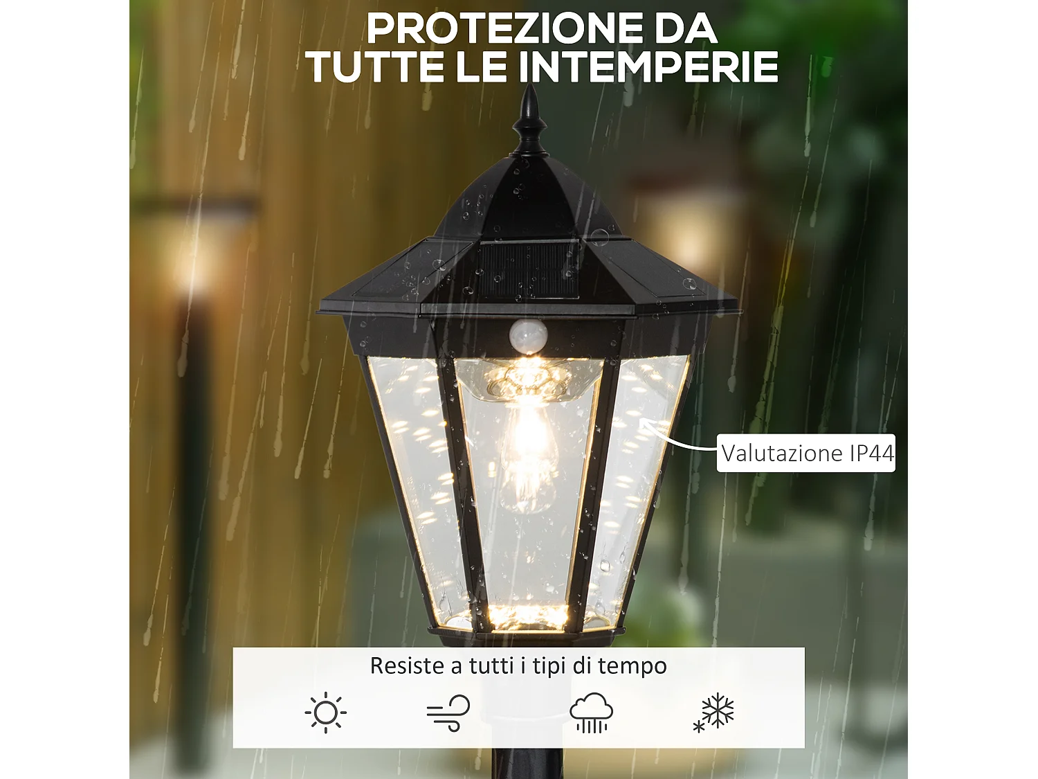 Lampione solare da giardino led con sensore di movimento nero
