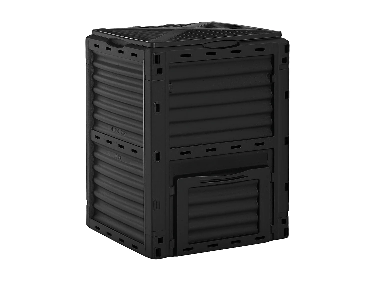 Compostiera da giardino 300l con coperchio a incastro nero