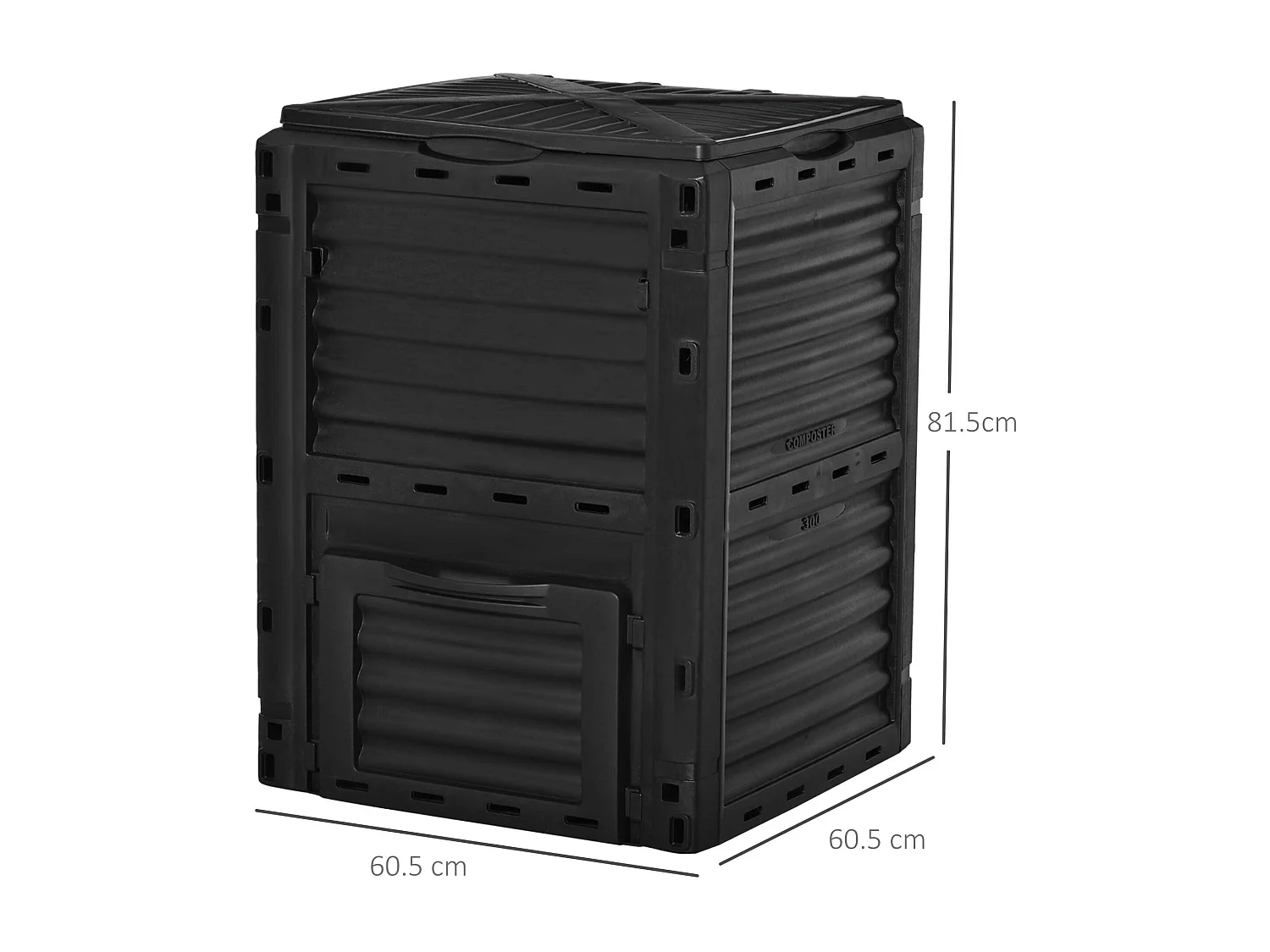 Compostiera da giardino 300l con coperchio a incastro nero