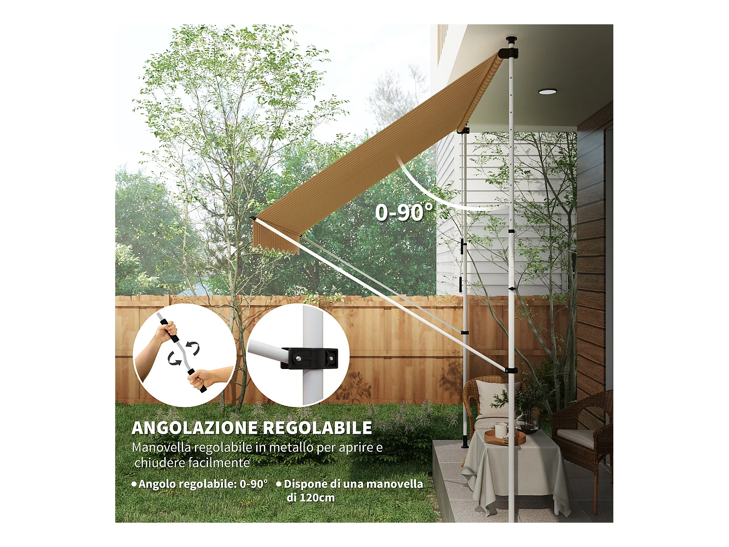 Tenda da sole telescopica a parete avvolgibile con manovella