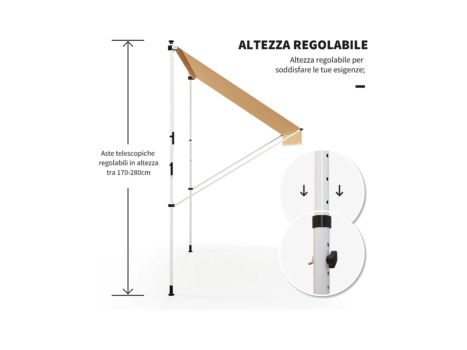Tenda da sole telescopica a parete avvolgibile con manovella