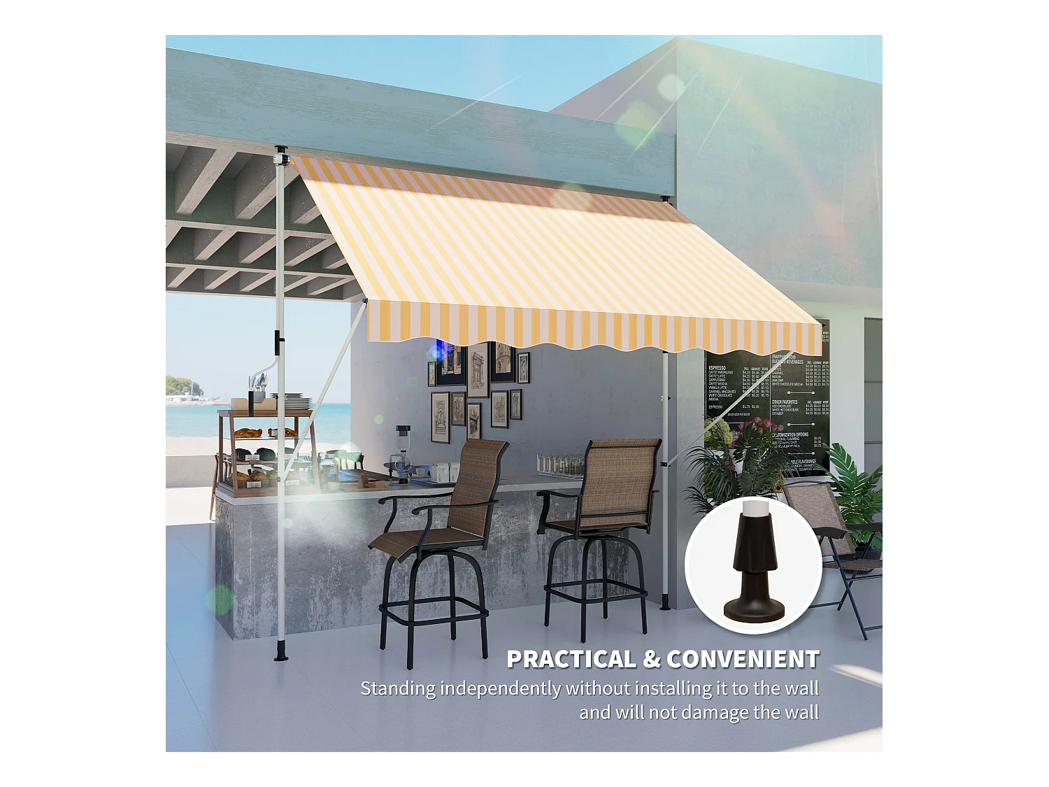 Tenda da sole telescopica a parete avvolgibile con manovella