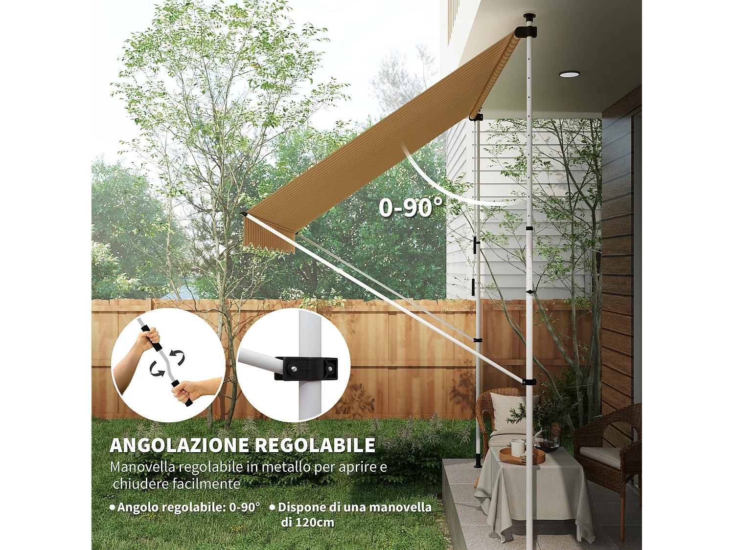 Tenda da sole telescopica a parete avvolgibile con manovella