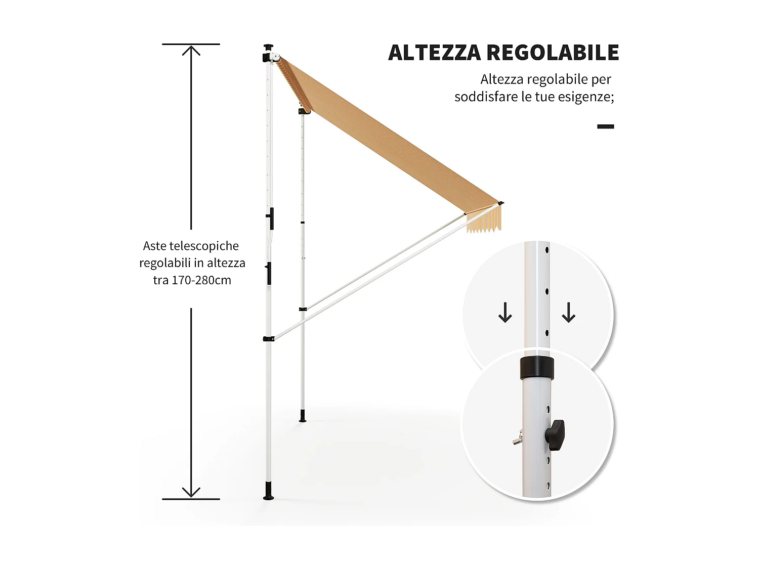 Tenda da sole telescopica a parete avvolgibile con manovella