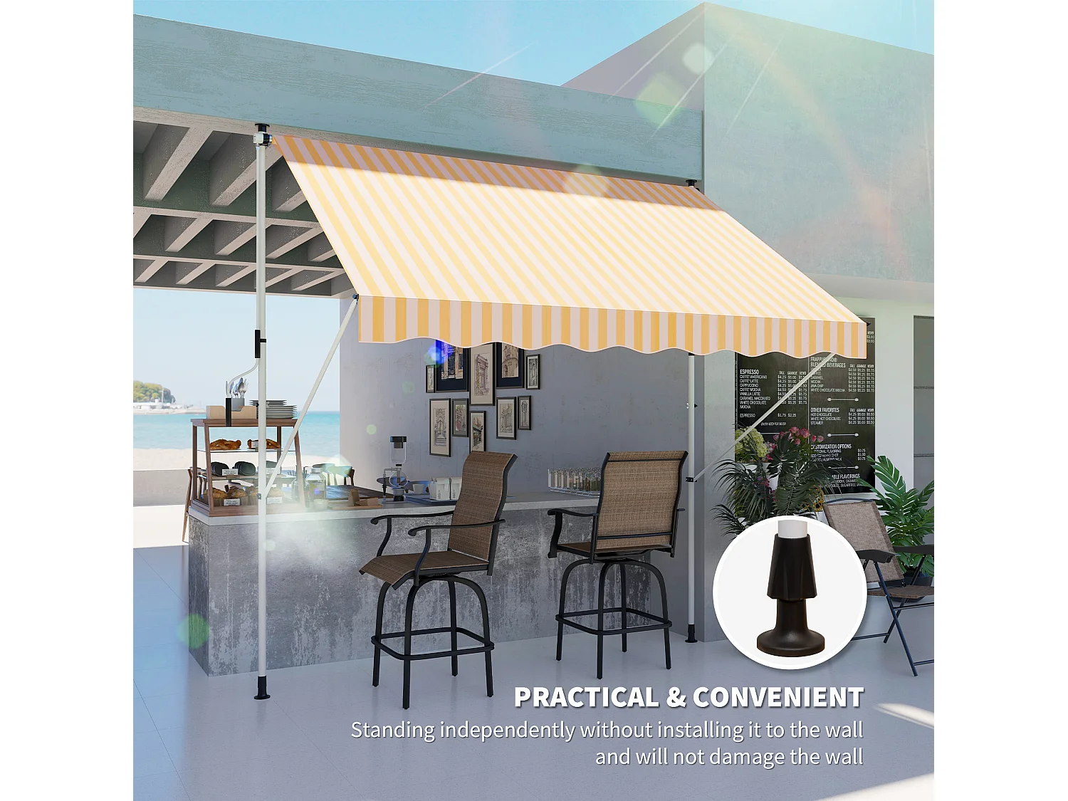 Tenda da sole telescopica a parete avvolgibile con manovella