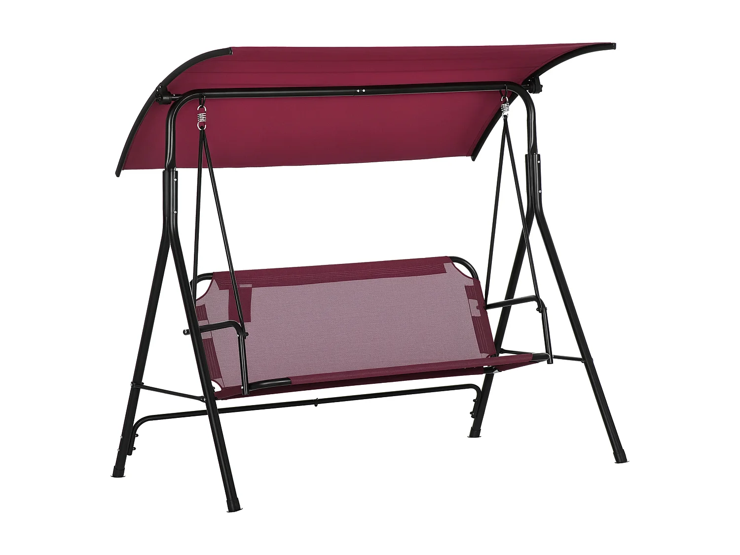 Dondolo 3 posti da terrazzo e giardino con tettuccio rosso e nero