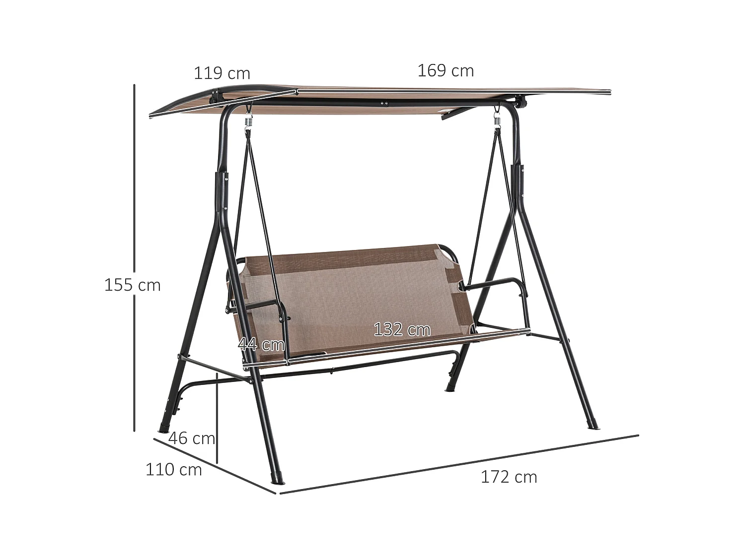 Dondolo da giardino 2 posti con tettuccio parasole regolabile