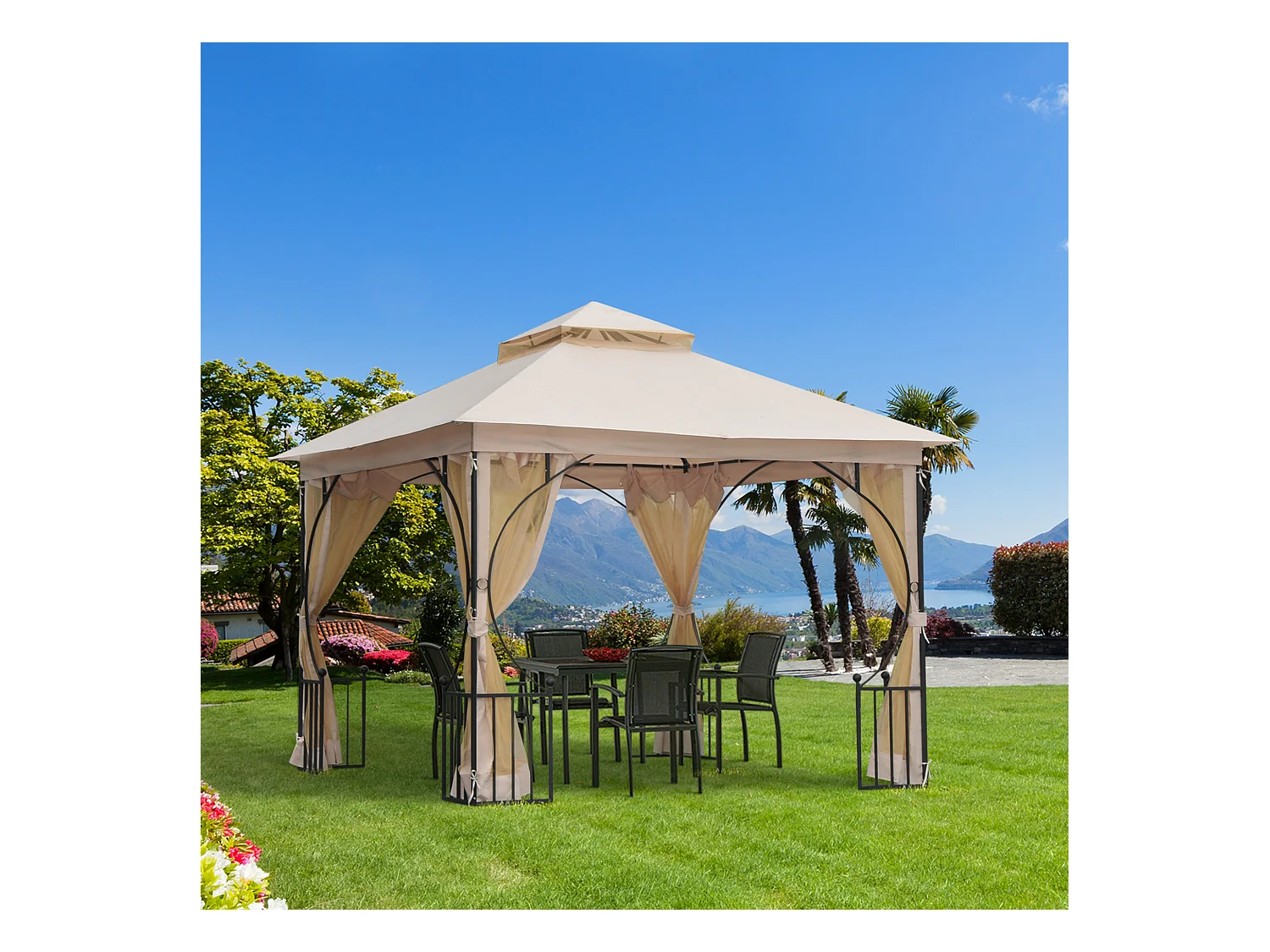 Gazebo da giardino 3x3m con zanzariere e tubi in metallo