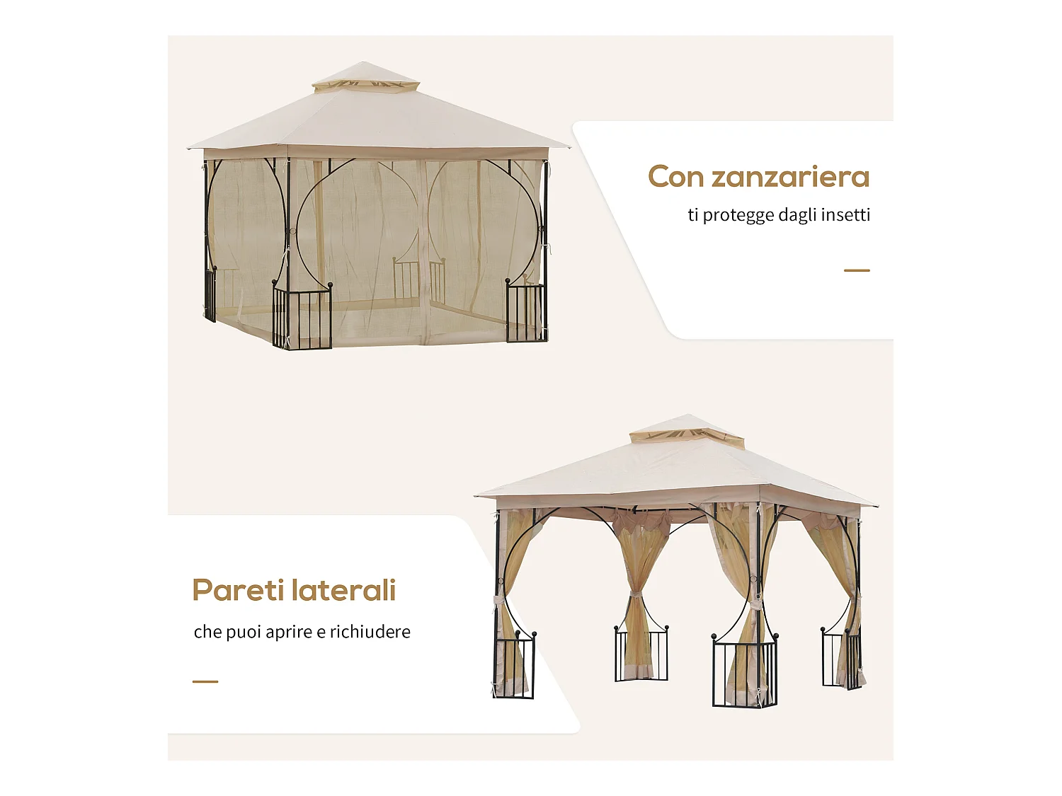 Gazebo da giardino 3x3m con zanzariere e tubi in metallo