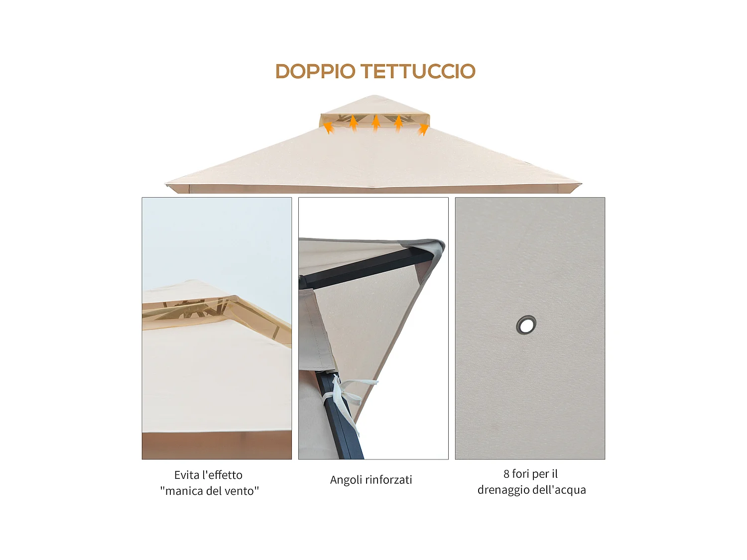Gazebo da giardino 3x3m con zanzariere e tubi in metallo
