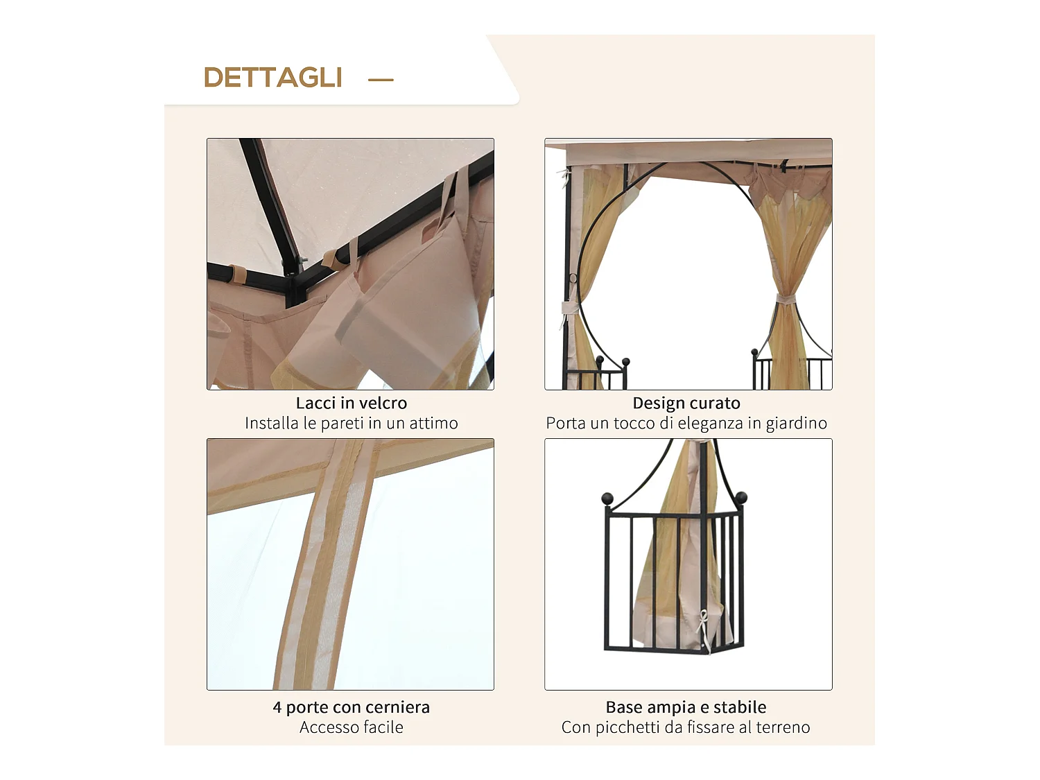 Gazebo da giardino 3x3m con zanzariere e tubi in metallo