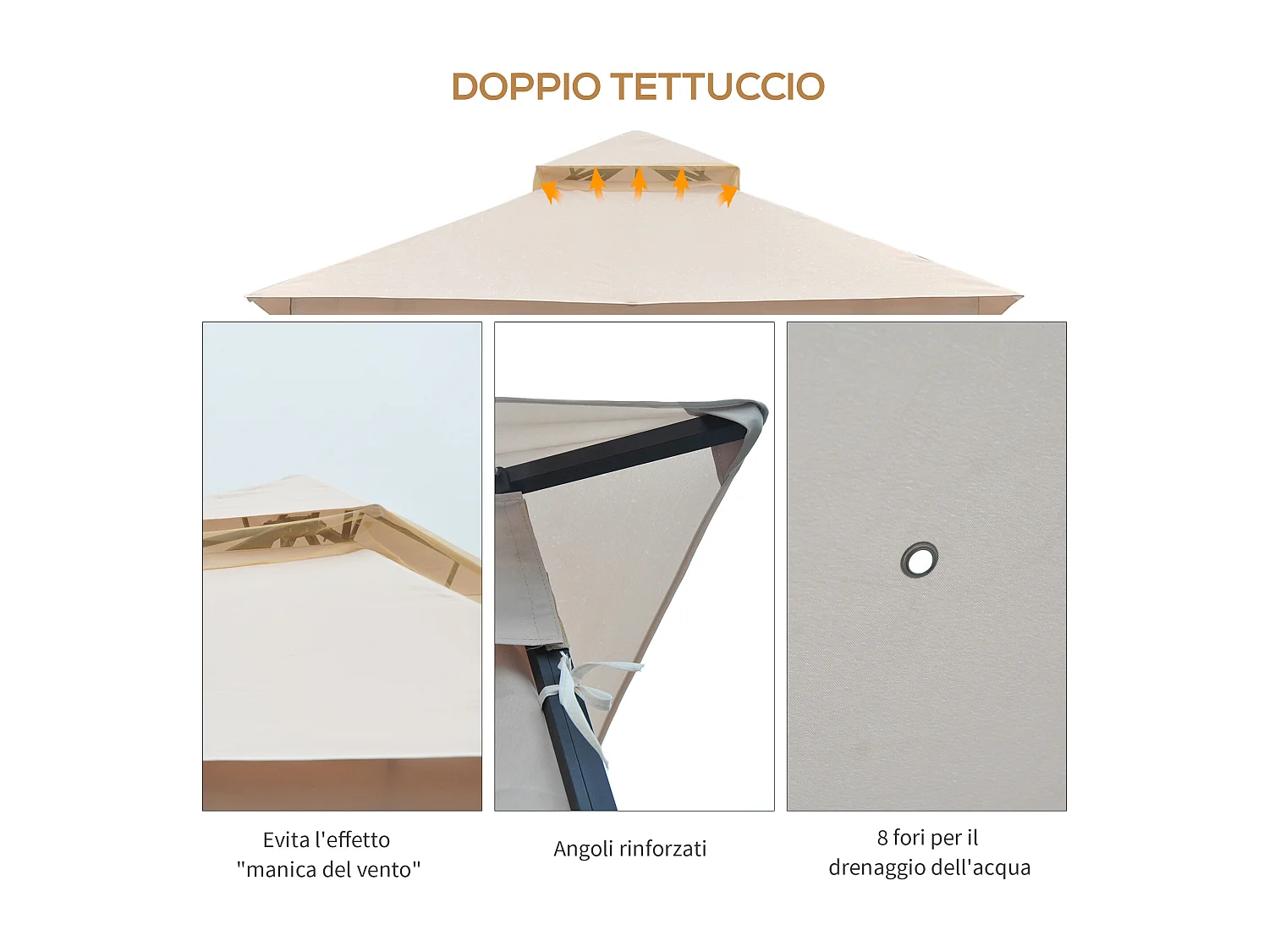 Gazebo da giardino 3x3m con zanzariere e tubi in metallo