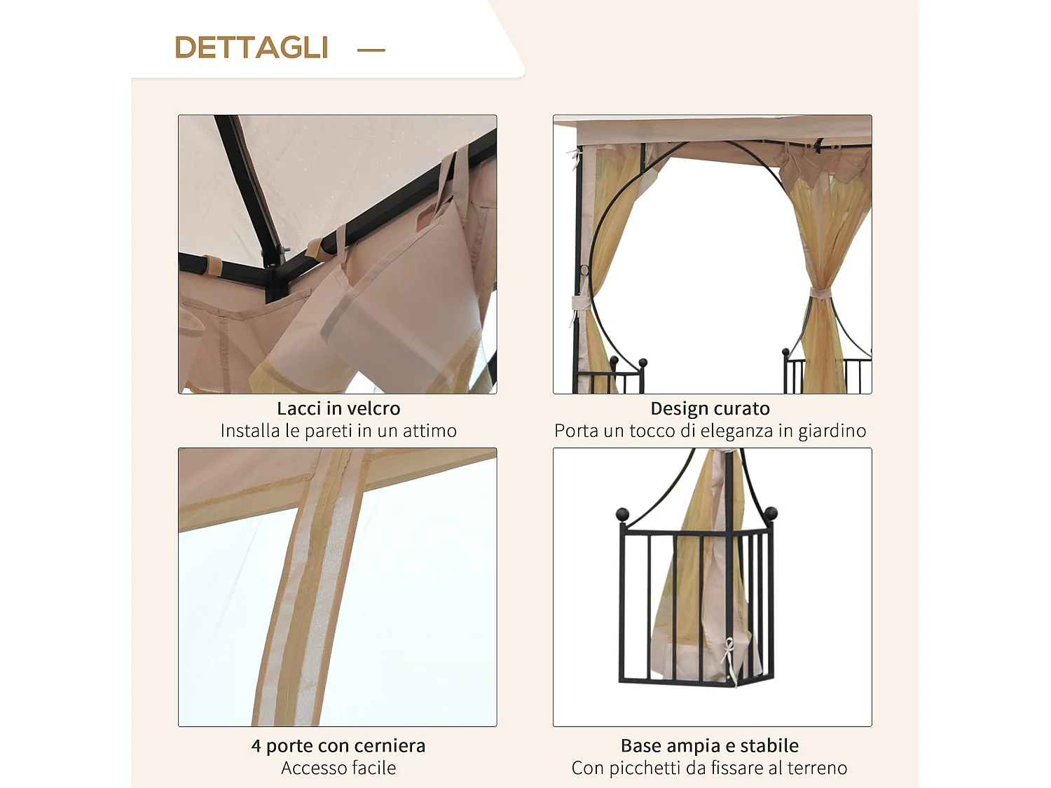 Gazebo da giardino 3x3m con zanzariere e tubi in metallo