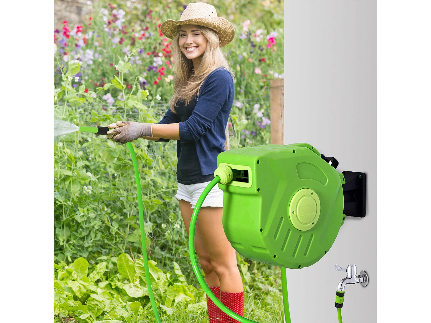 Rullo avvolgitubo a parete portatile con riavvolgimento automatico 15m