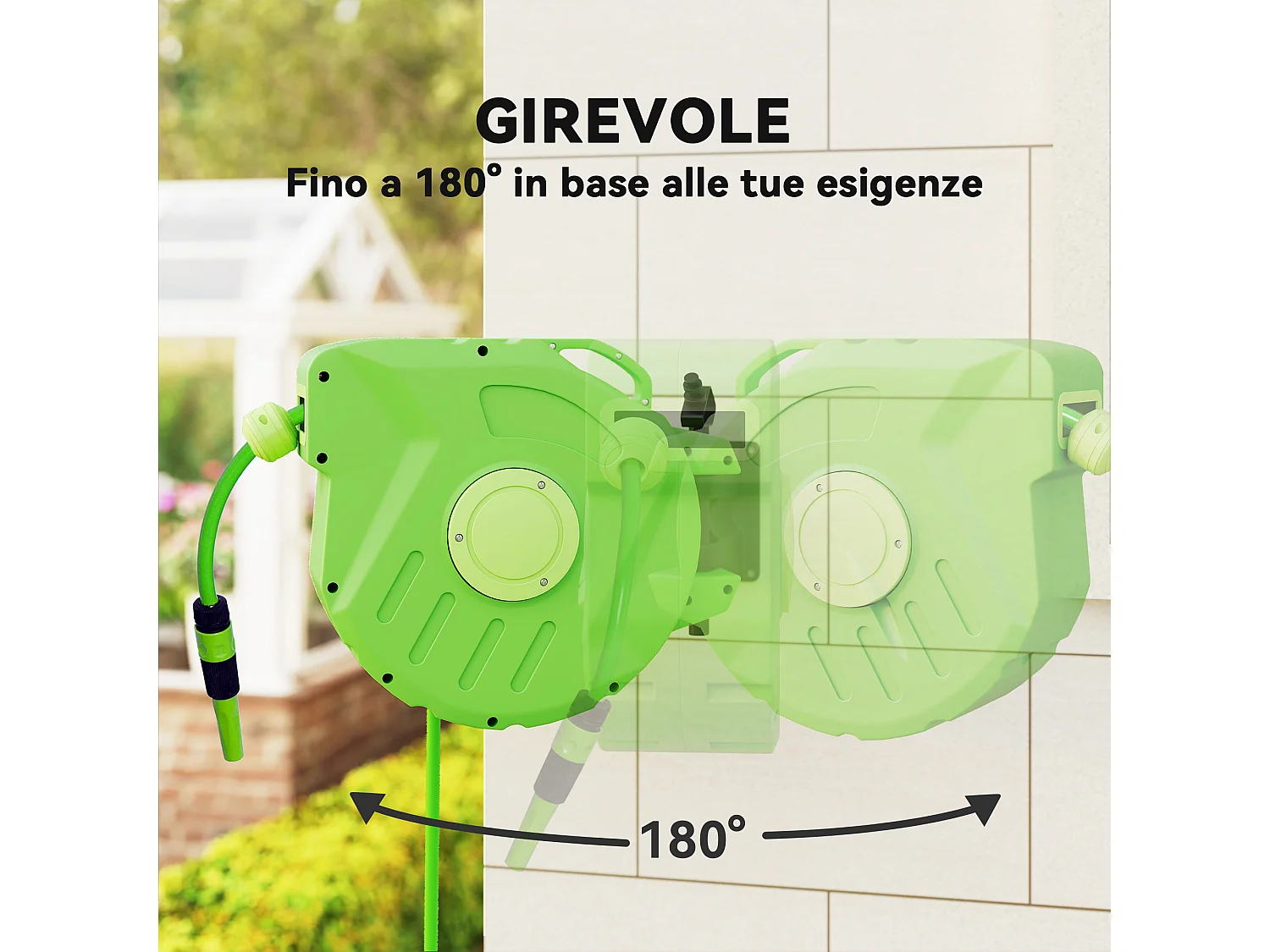 Rullo avvolgitubo a parete portatile con riavvolgimento automatico 15m