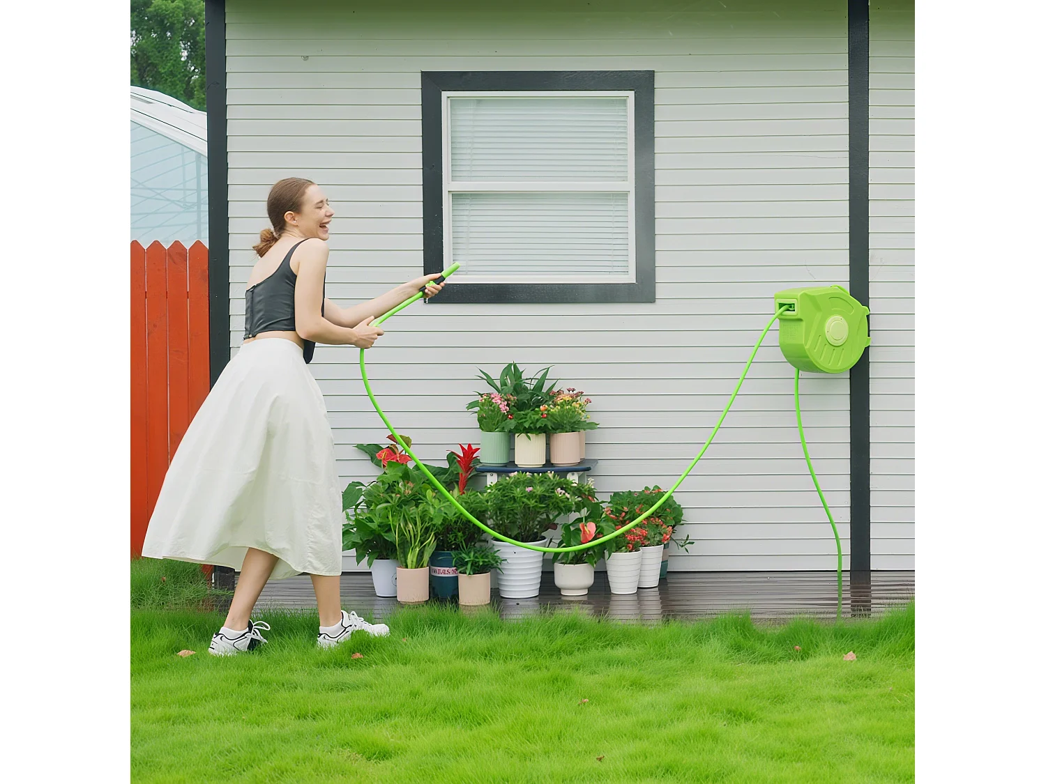 Rullo avvolgitubo a parete portatile con riavvolgimento automatico 15m