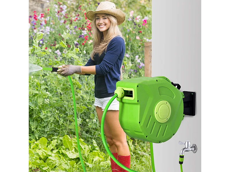 Rullo avvolgitubo a parete portatile con riavvolgimento automatico 15m