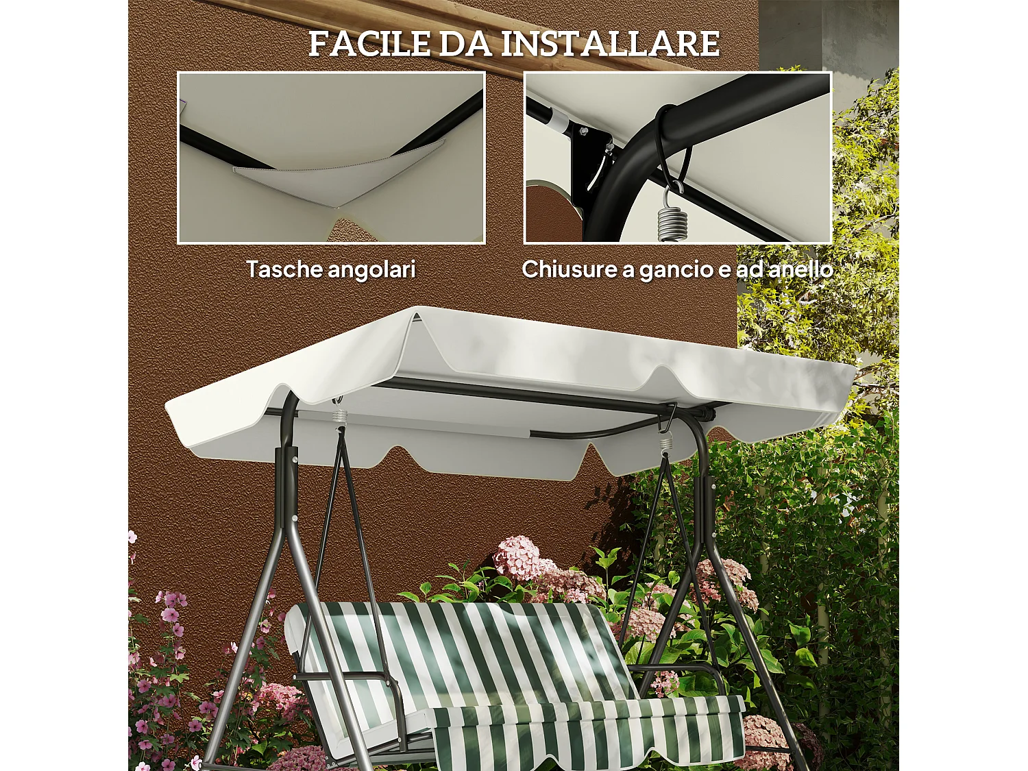 Tetto di ricambio per dondolo impermeabile in tessuto oxford crema