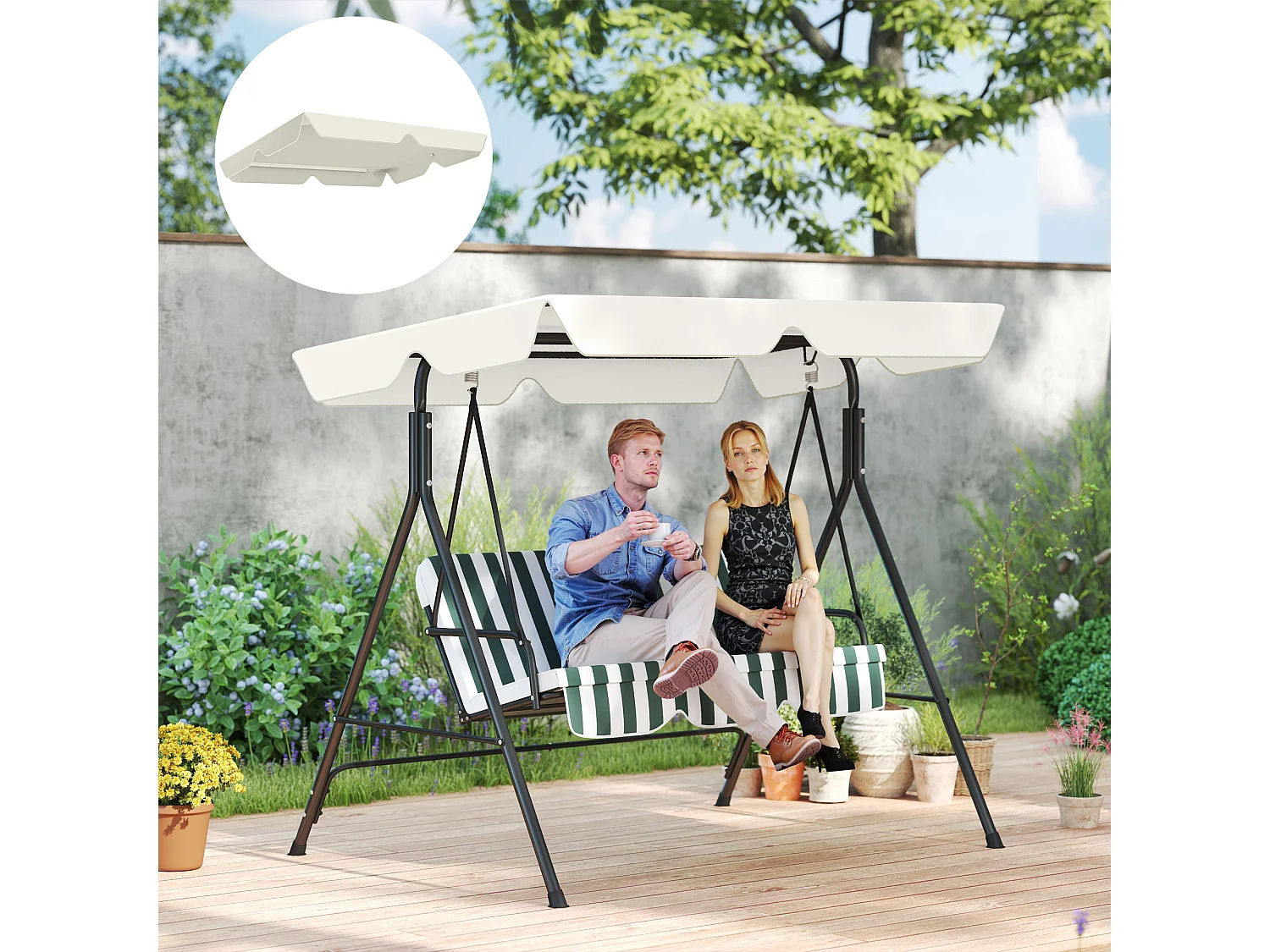 Tetto di ricambio per dondolo impermeabile in tessuto oxford crema