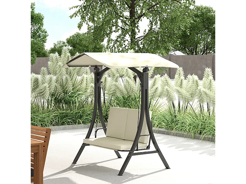 Dondolo da giardino 2 posti con tettuccio regolabile crema