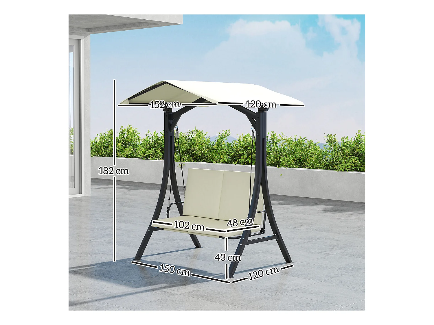 Dondolo da giardino 2 posti con tettuccio regolabile crema