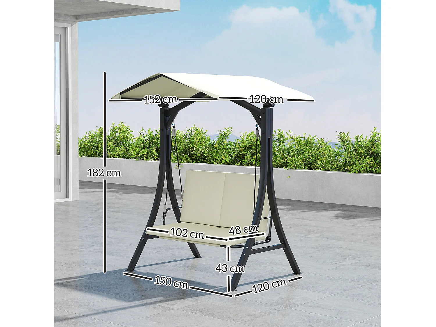 Dondolo da giardino 2 posti con tettuccio regolabile crema