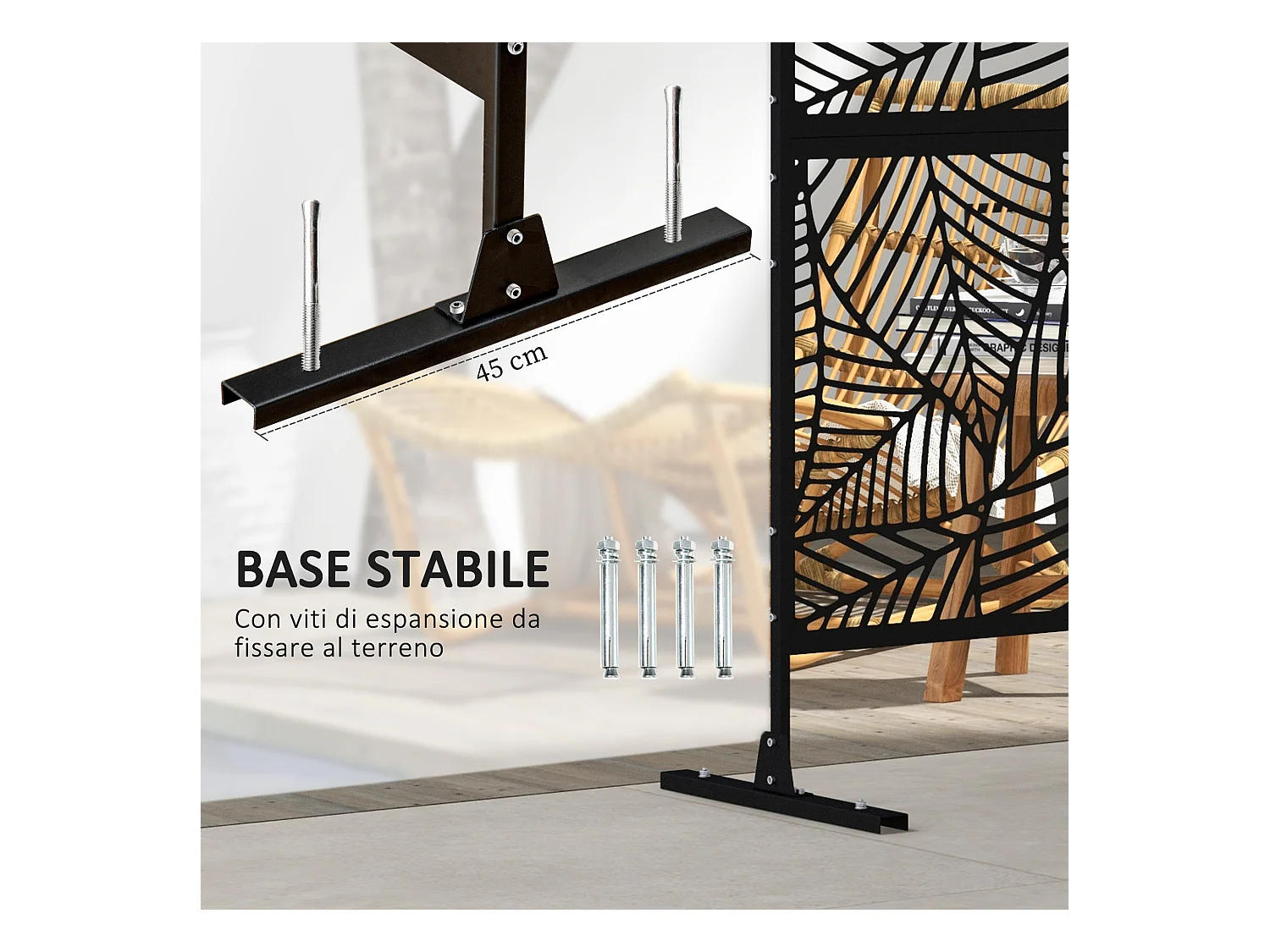 Separé da esterno e traliccio per piante a foglie in acciaio nero