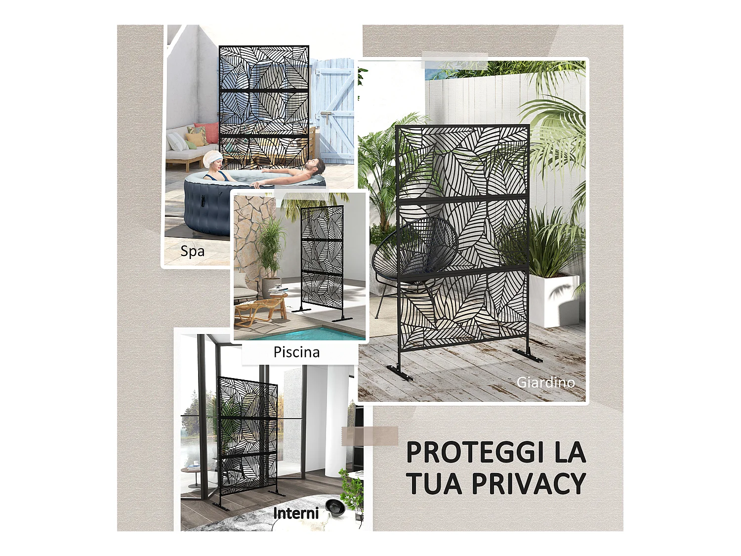 Separé da esterno e traliccio per piante a foglie in acciaio nero