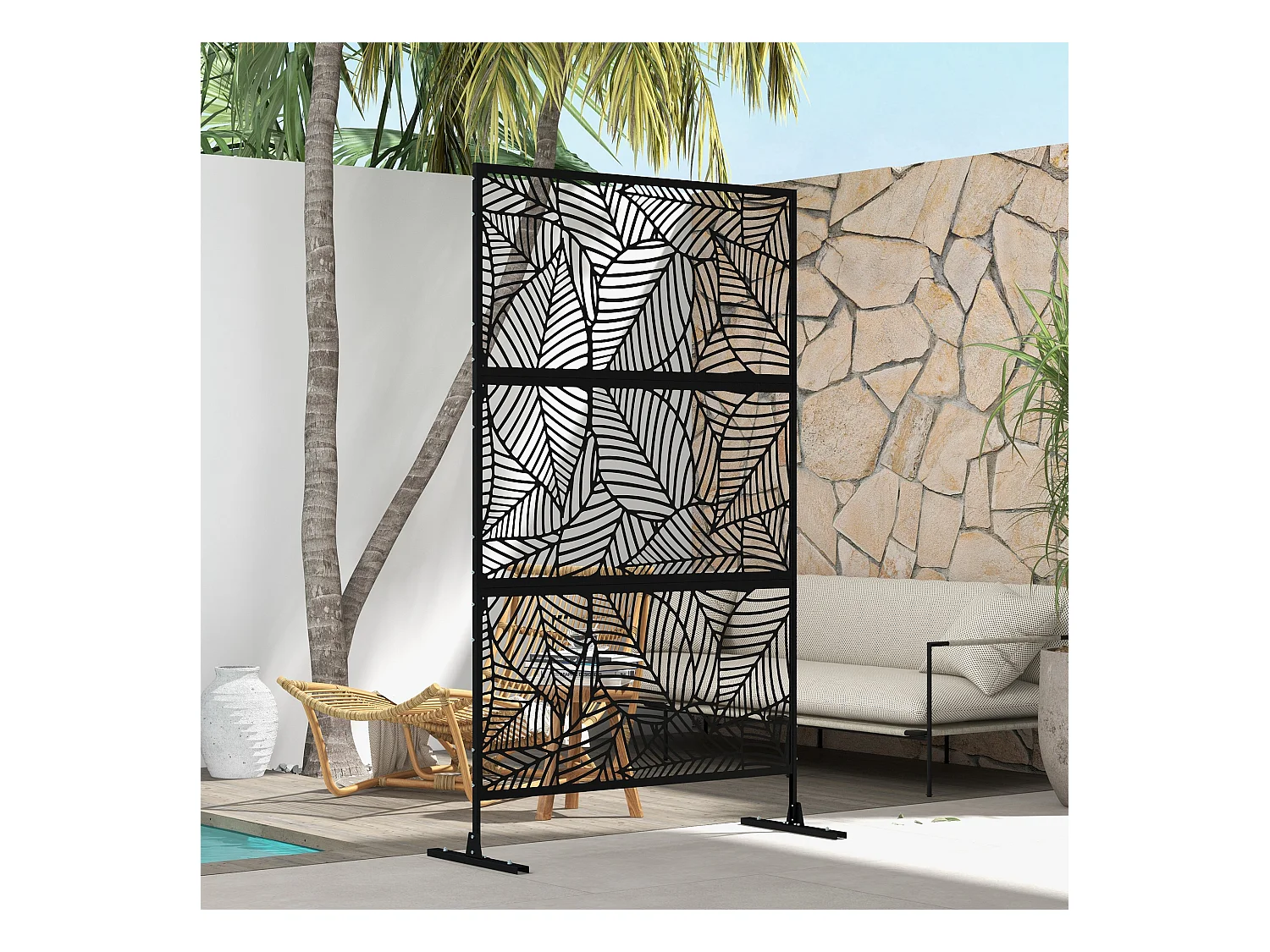 Separé da esterno e traliccio per piante a foglie in acciaio nero