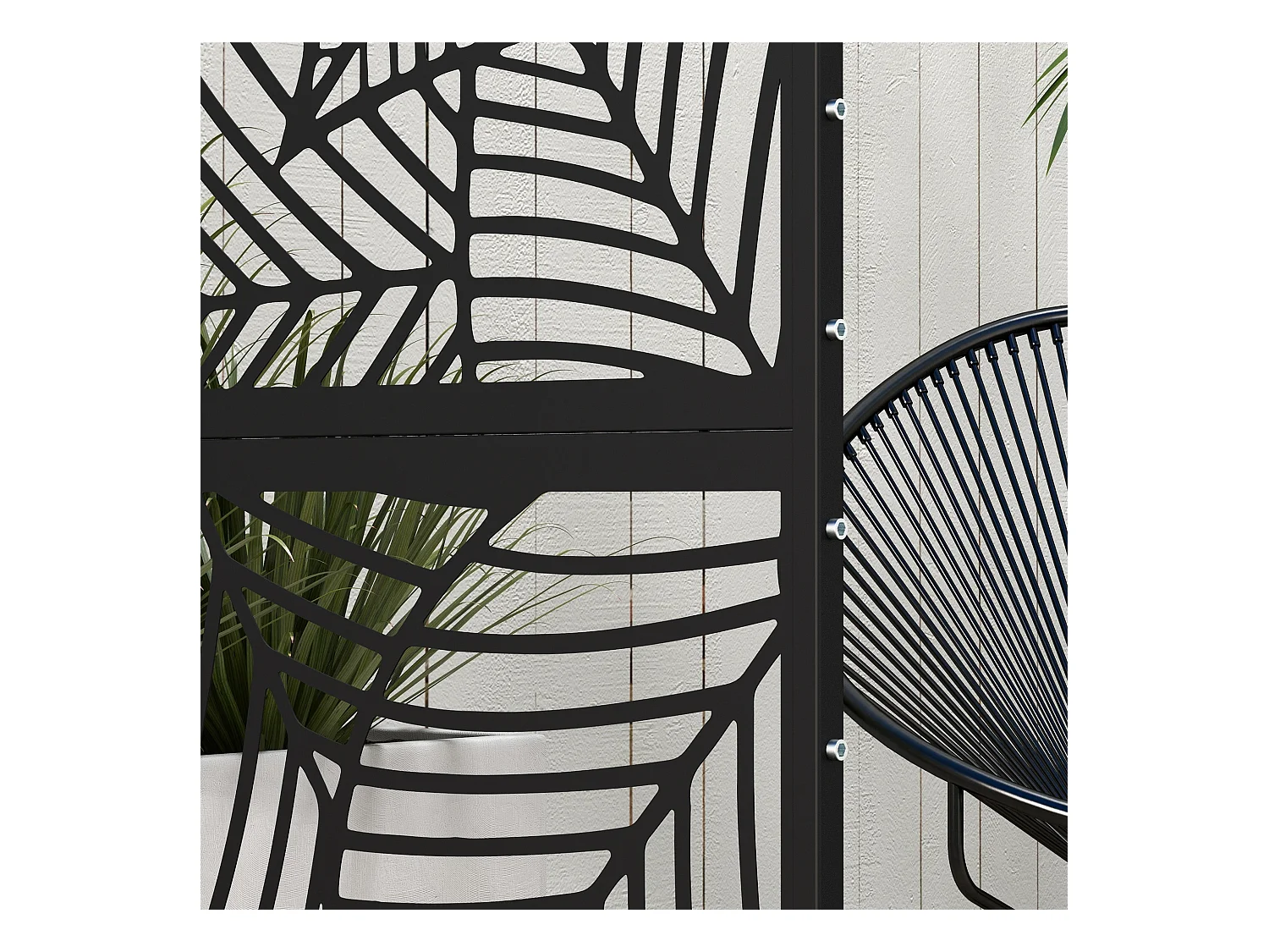 Separé da esterno e traliccio per piante a foglie in acciaio nero