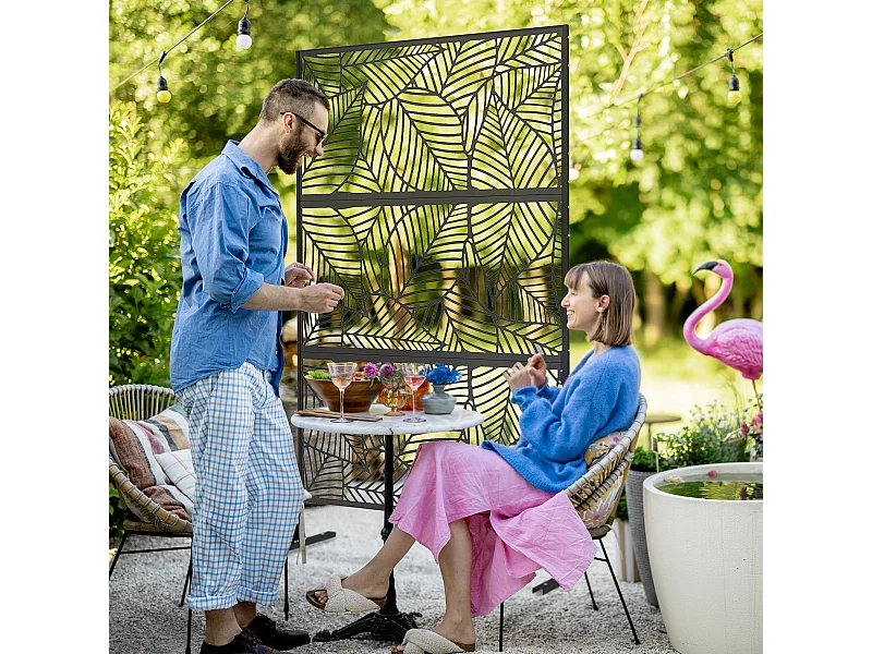 Separé da esterno e traliccio per piante a foglie in acciaio nero