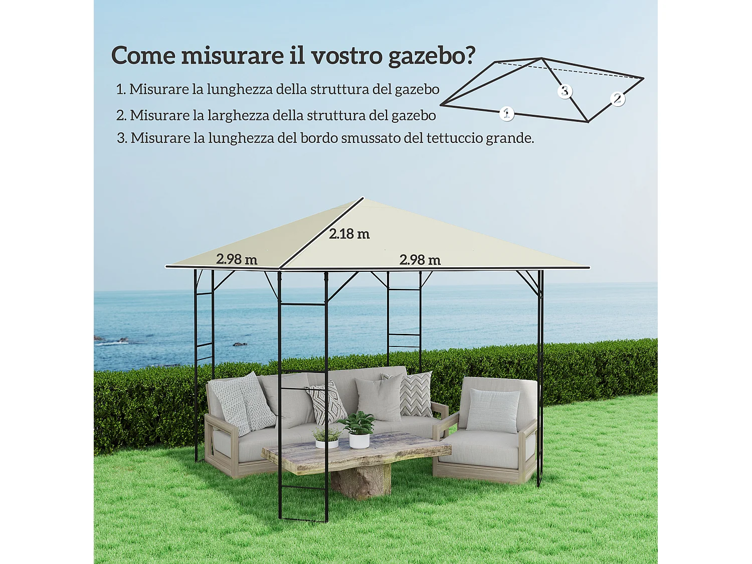 Copertura per gazebo 3x3 m in tessuto oxford 600d bianco crema